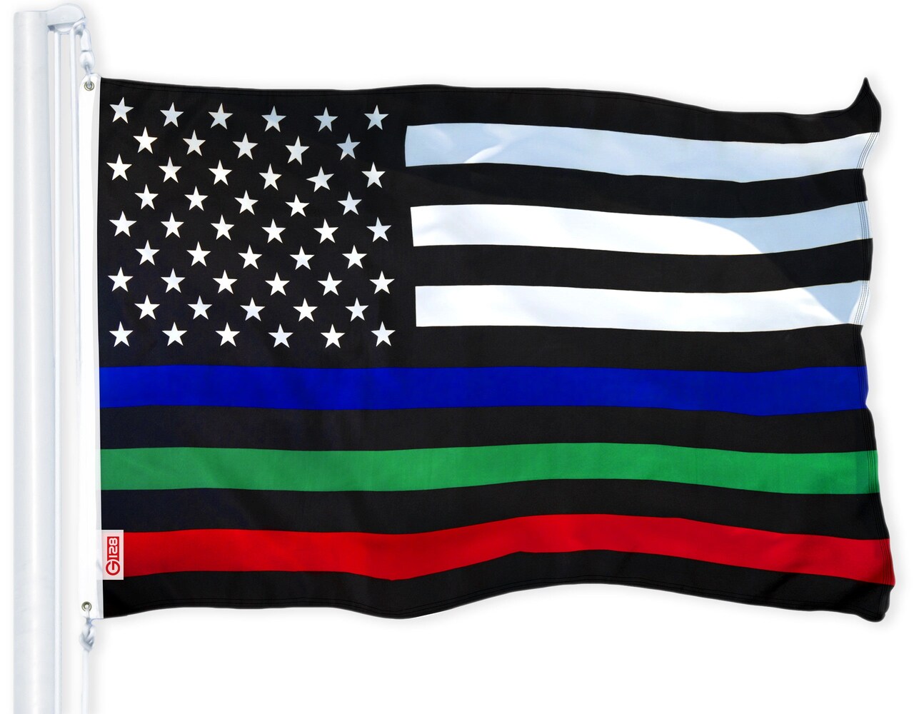 G128 - Thin Blue Green & Red Line American Flag 150D Polyester 3x5 FT Printed Flag - Honoring Men Women Police Fire Fighters Military Border Patrol Brass Grommets Indoor/Outdoor - Much Thicker More Durable Than 100D 75D Polyester